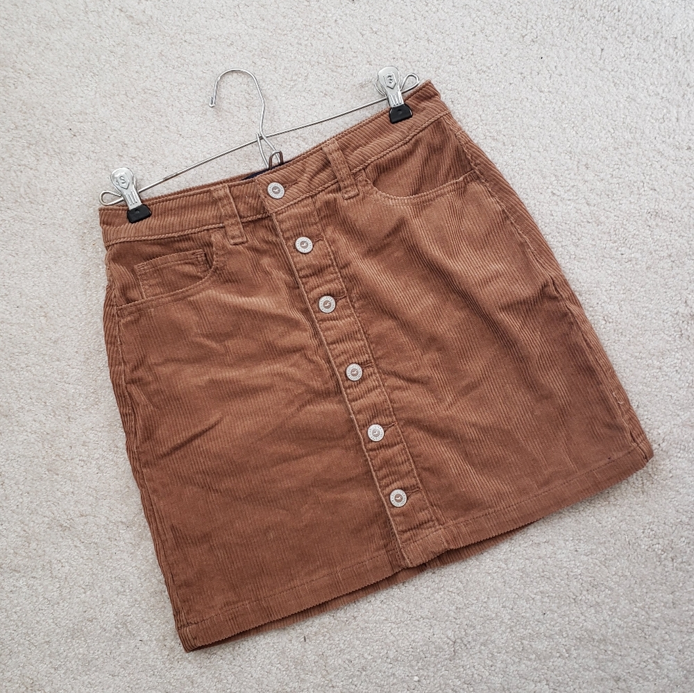 Hollister Corduroy Golden Brown Button Up Skirt